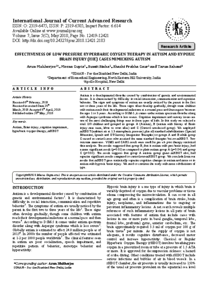 mHBOT for ASD and HIE 2018